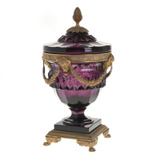 Appraisal: Continental bronze mounted glass urn and cover Continental bronze mounted