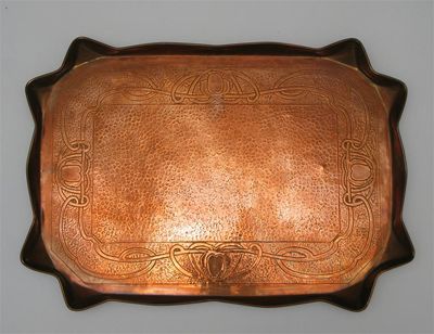 Appraisal: A large copper tray rectangular with up turned rim decorated