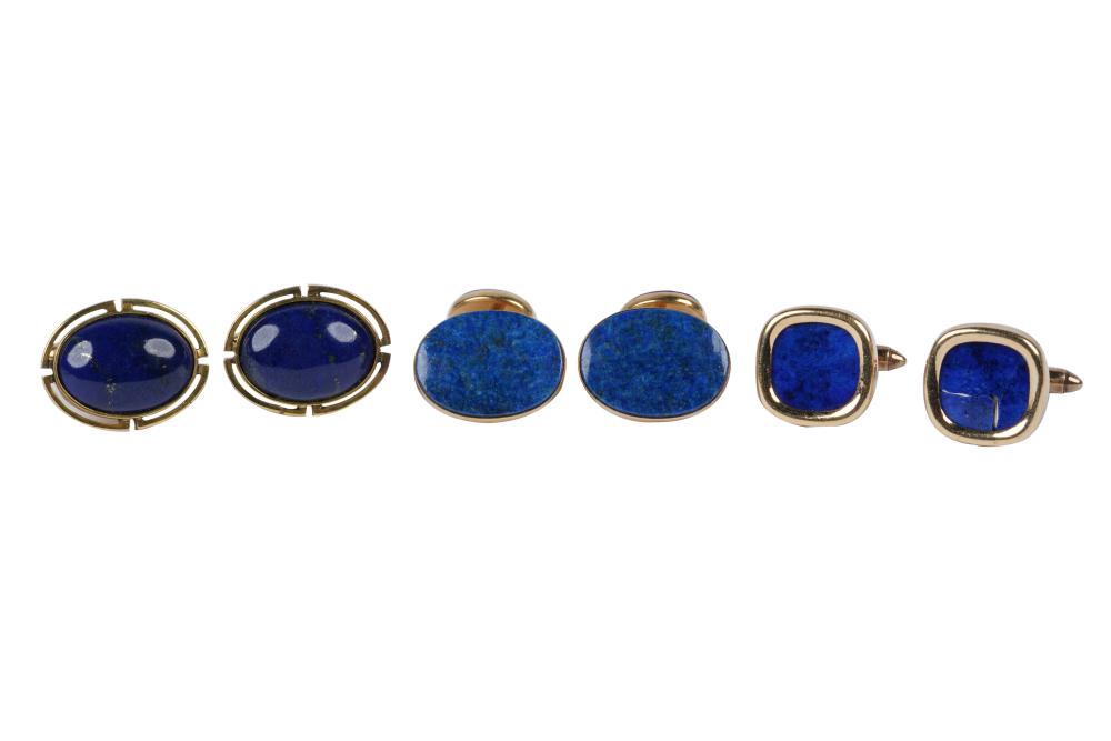 Appraisal: THREE PAIRS OF KARAT YELLOW GOLD LAPIS LAZULI CUFFLINKSone pair