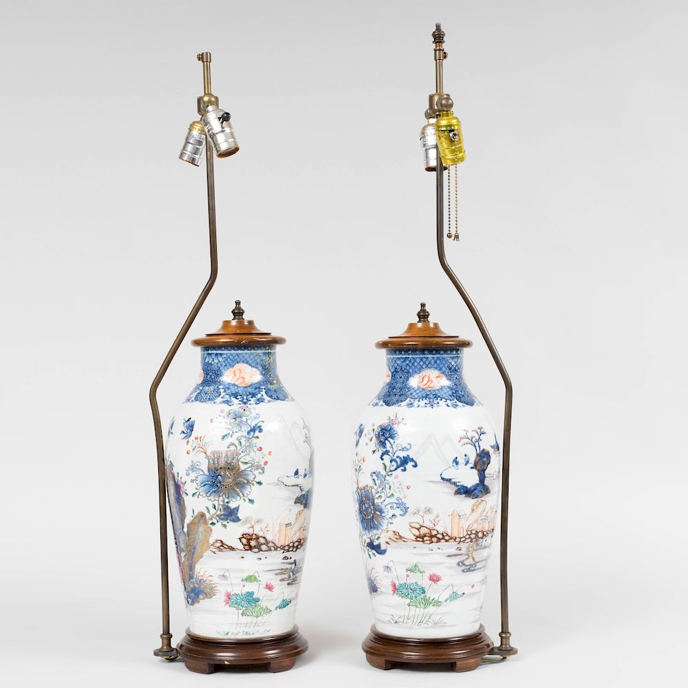 Appraisal: Pair of Chinese Export Porcelain Vases Mounted as Lamps With