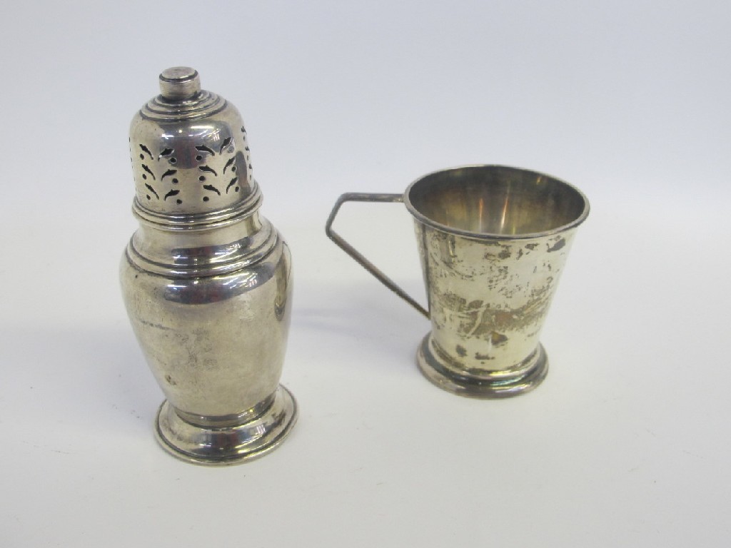 Appraisal: Lot comprising silver sugar castor and a silver mug Birmingham