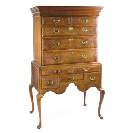 Appraisal: Queen Anne Feather Banded Walnut High Chest Estimate -