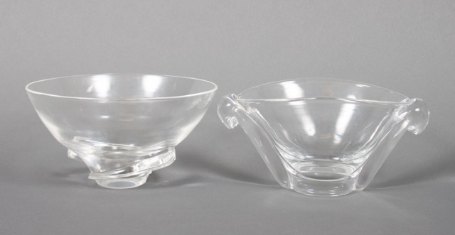 Appraisal: Two Steuben crystal bowls one ovoid with applied scrolled handles