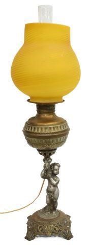 Appraisal: American Victorian gilt metal banquet lamp converted from kerosene oil