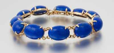 Appraisal: A Ladies' Lapis and Gold Bracelet k yellow gold bracelet