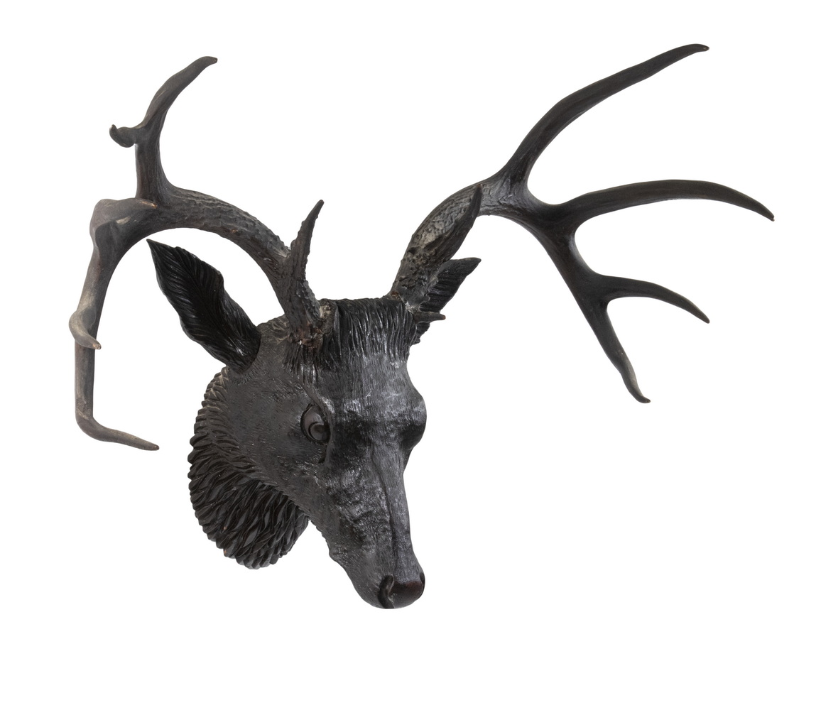 Appraisal: BLACK FOREST CARVED STAG HEAD German Carved Wood Antler Mounted