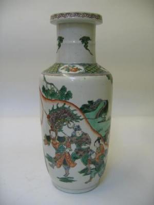 Appraisal: A FAMILLE VERTE ROULEAU VASE c painted with figure scenes