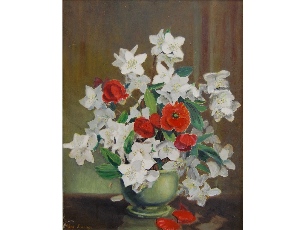 Appraisal: Alix Jennings - Still life of red and white flowers