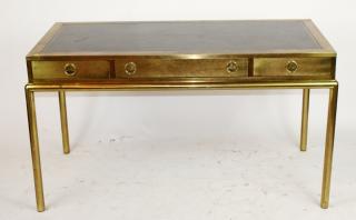 Appraisal: Vintage Bernard Rohone for Mastercraft brass bureauplat desk with leather