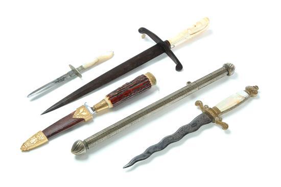 Appraisal: FIVE KNIVES OR DAGGERS American and European th century or