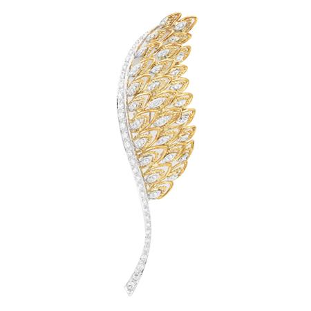 Appraisal: Two-Color Gold and Diamond Leaf Brooch Estimate -