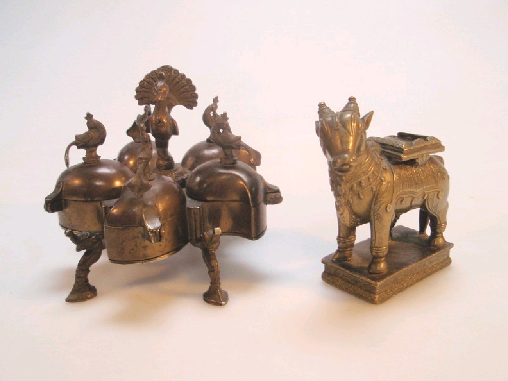 Appraisal: A Indian Burmese Bronze five section spice box with bird