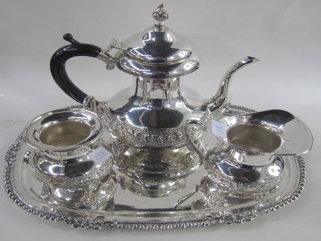 Appraisal: Three piece tea service mark silver on tray marked silver