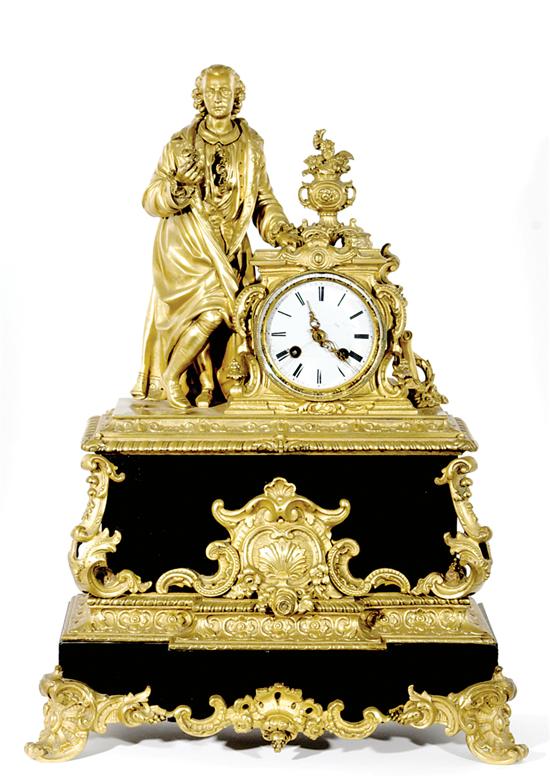 Appraisal: French figural bronze-mounted marble mantel clock Hri Jullien circa standing