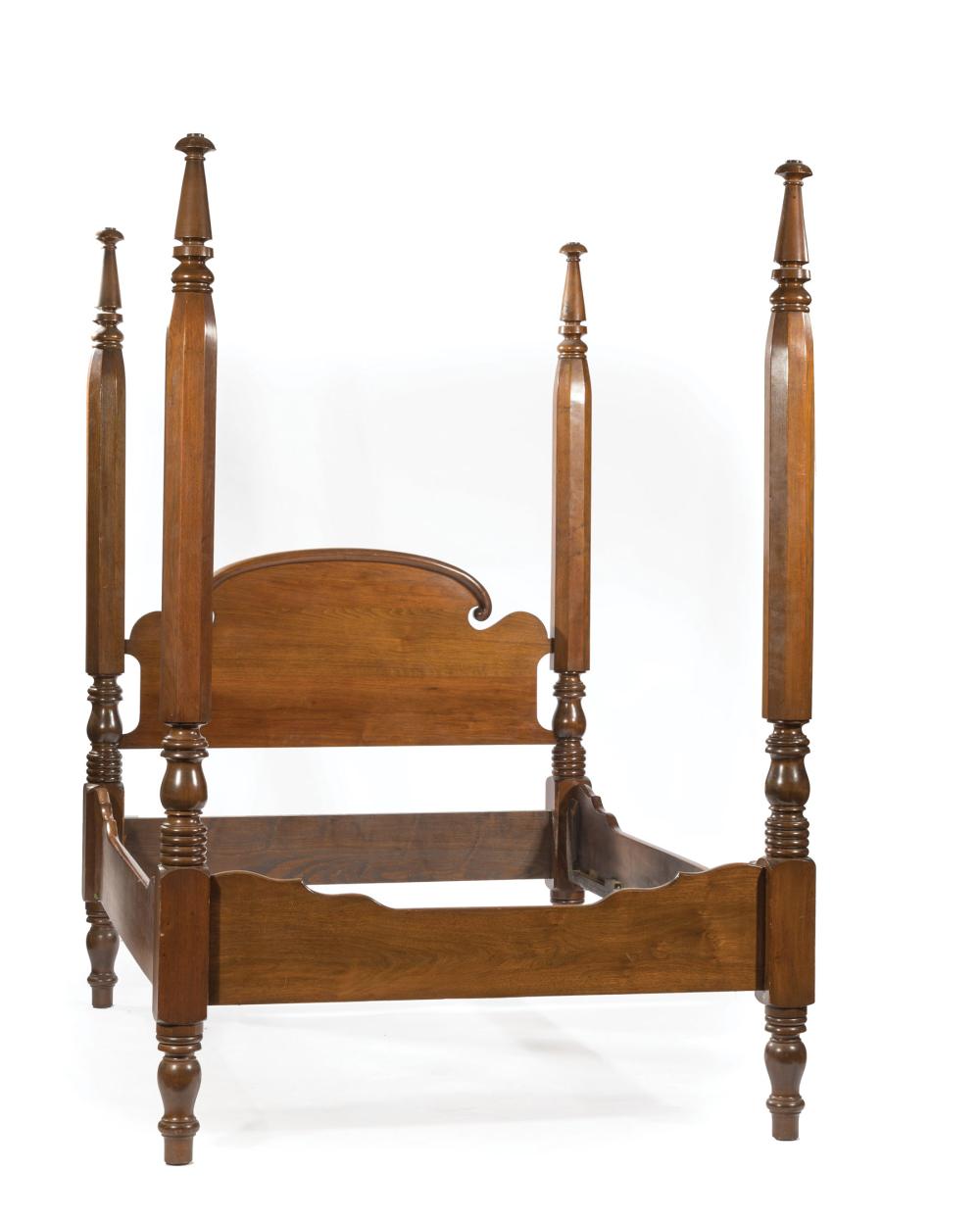 Appraisal: American Classical Mahogany Four Post Bedstead scrolled headboard reverse tapered