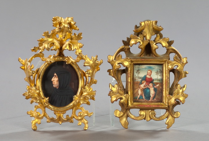 Appraisal: Two Italian Framed Miniature Paintings the first after Raphael Italian