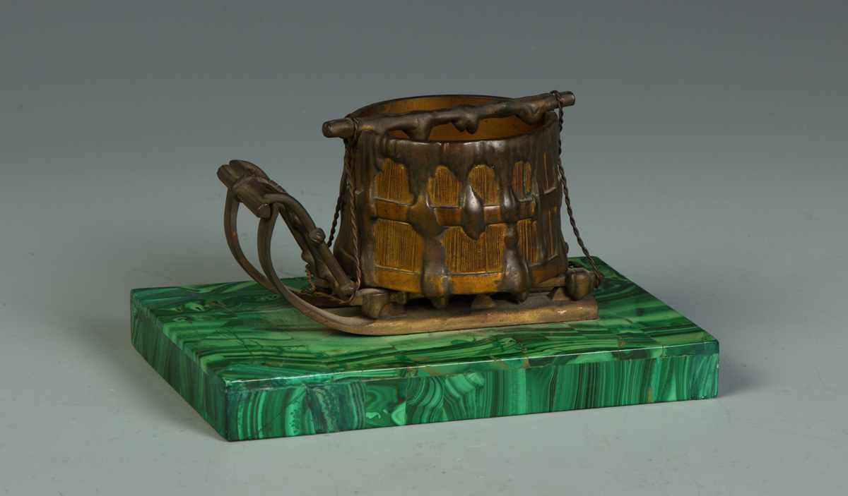 Appraisal: Russian Bronze Sleigh on Malachite Base Original patina Some repairs