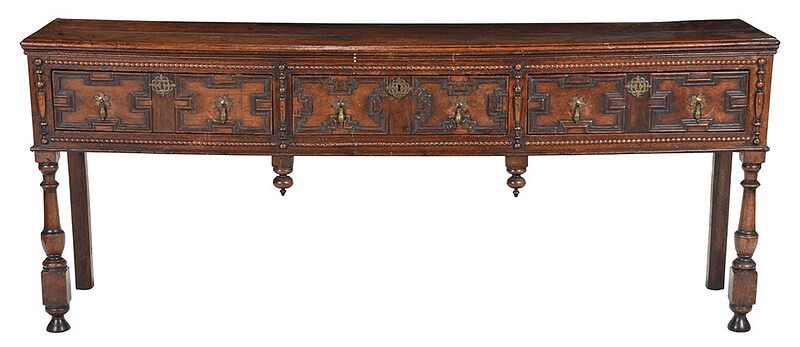 Appraisal: William and Mary Style Oak Three Drawer Server British some