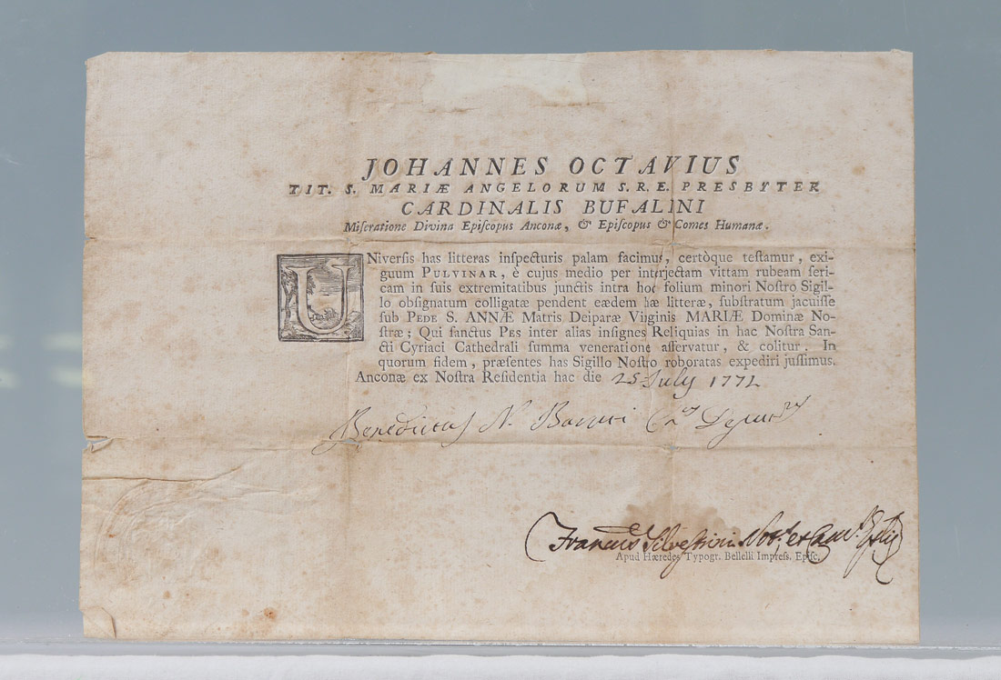 Appraisal: SIGNED PAPAL DOCUMENT A printed document in Latin of the