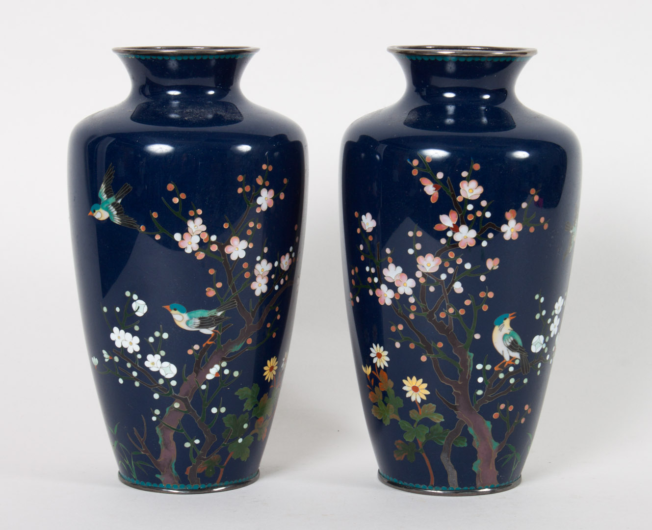 Appraisal: Pair of Japanese cloisonne enamel vases early th century blue