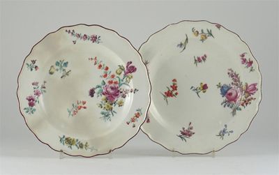 Appraisal: A pair of Chelsea moulded plates painted with flowers in