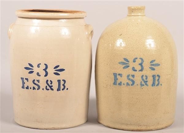 Appraisal: Pcs of E S B New Brighton PA Stoneware Two