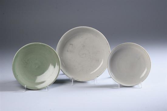 Appraisal: THREE CHINESE MONOCHROME PLATES Two white glazed one celadon -