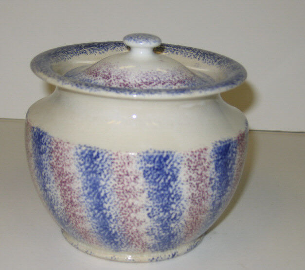 Appraisal: ENGLISH SPATTERWARE A purple and blue vertical rainbow spatter covered