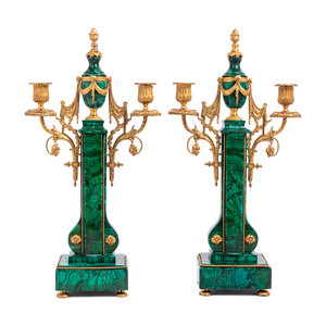 Appraisal: A Pair of Empire Style Gilt Metal and Malachite Veneered