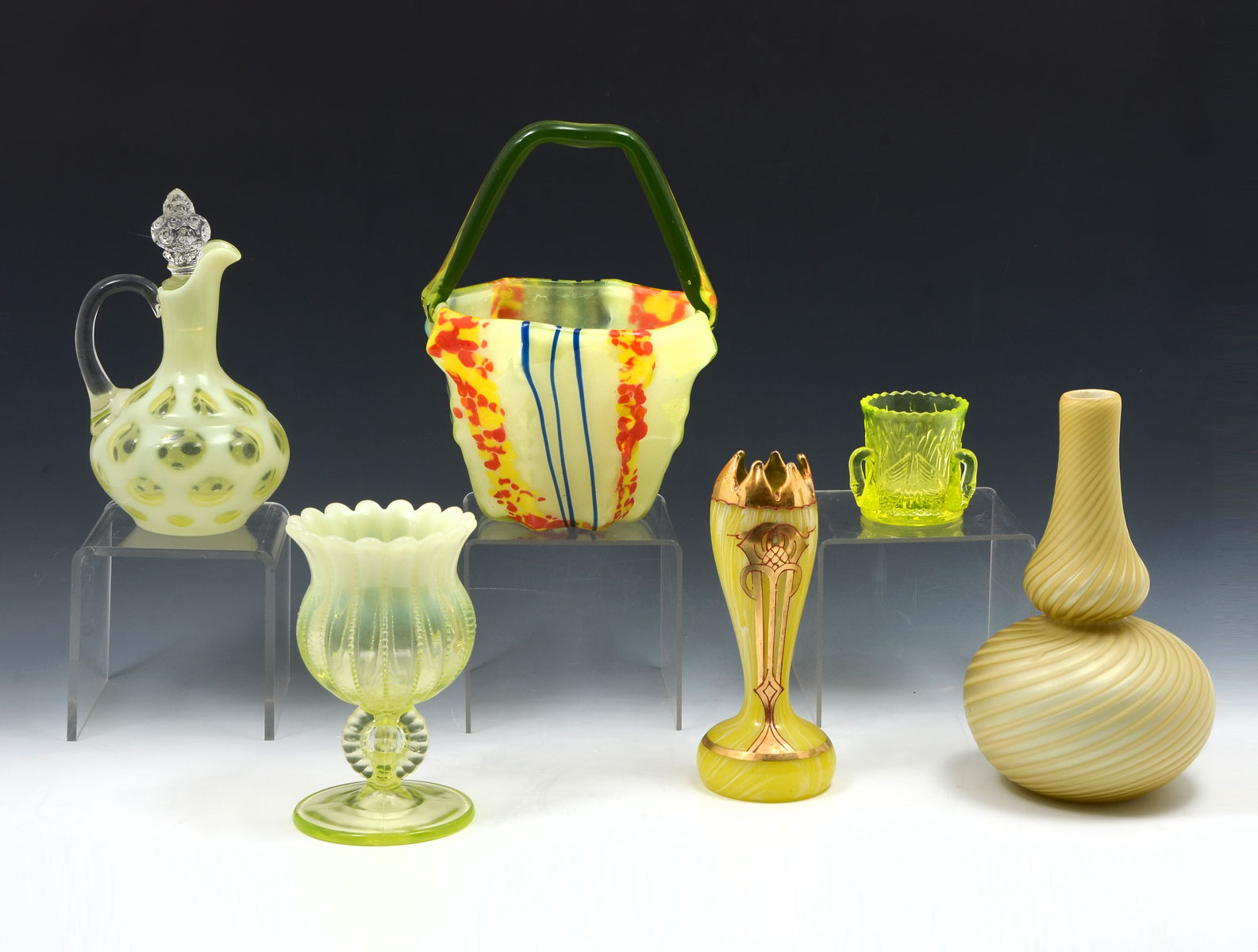 Appraisal: PC VASELINE ART GLASS COLLECTION Comprising - Fenton Vaseline coin