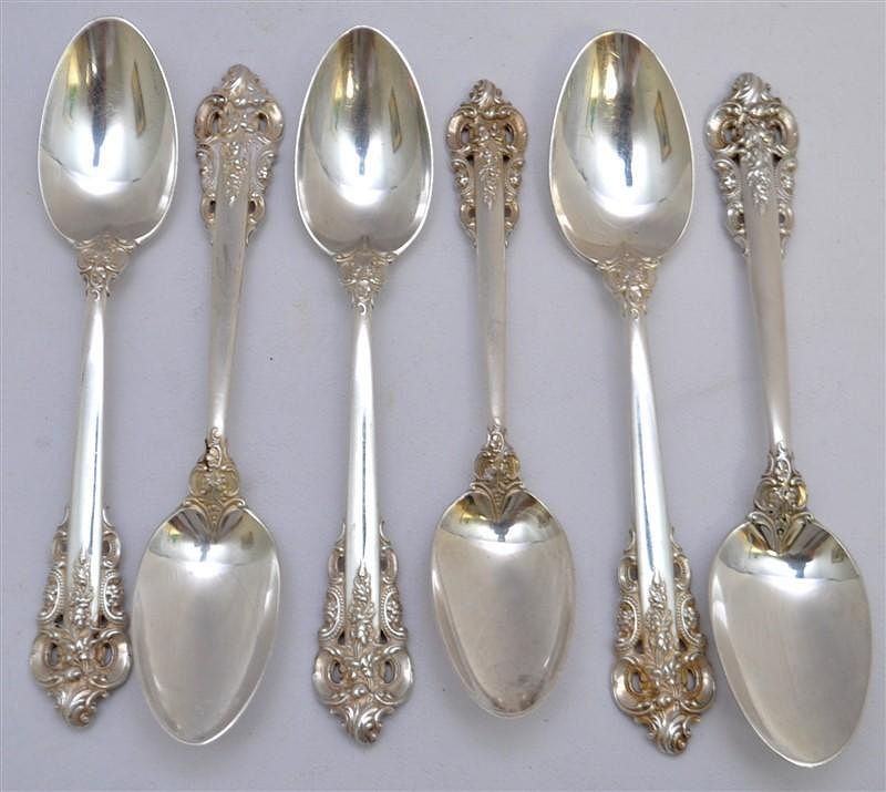 Appraisal: STERLING GRAND BAROQUE TEASPOONS Six Sterling Siver Wallace Grand Baroque