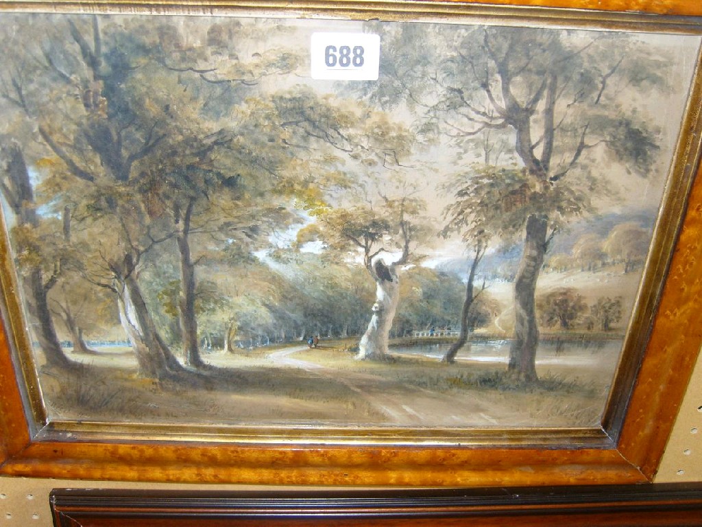 Appraisal: A mid th century watercolour of a parkland view with