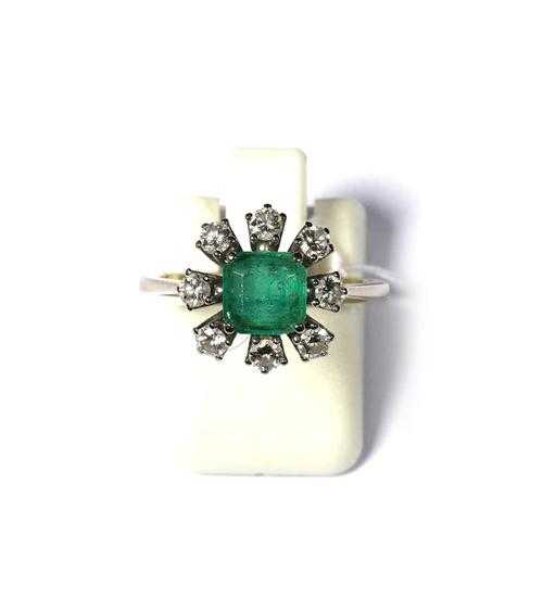 Appraisal: EMERALD AND BRILLIANT-CUT DIAMOND RING White gold Fancy ring set