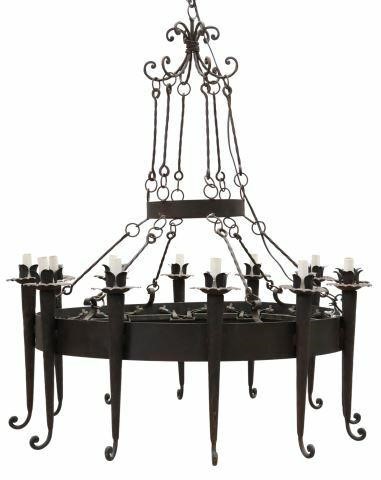 Appraisal: Large Italian wrought iron twelve-light chandelier Renaissance Collection late th