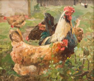 Appraisal: FEODOR VASILIEVICH SYCHKOV RUSSIAN - Chickens and Roosters in the