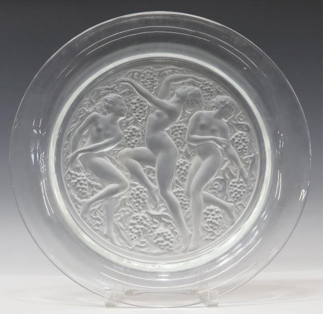 Appraisal: French Lalique art glass charger Bacchantes variation on the Cote