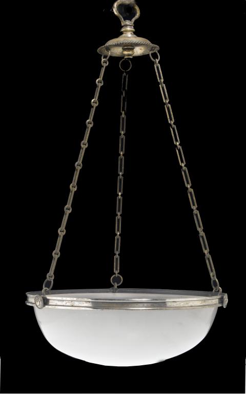 Appraisal: A SILVER PLATED BRASS AND FROSTED GLASS HANGING LIGHT the