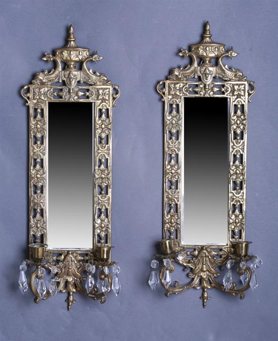 Appraisal: PAIR VICTORIAN GILT-BRONZE TWO-LIGHT GIRANDOLE MIRRORS late th - early