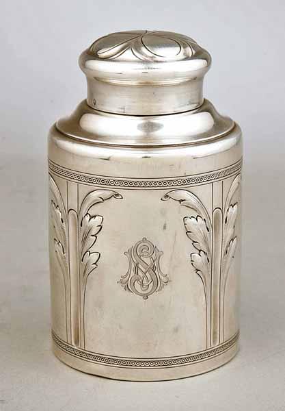 Appraisal: A French Fine Silver Tea Caddy late th c cylindrical