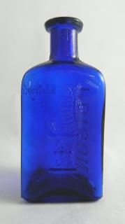 Appraisal: Poison bottle Poison- cobalt triangle side Owl with one wing