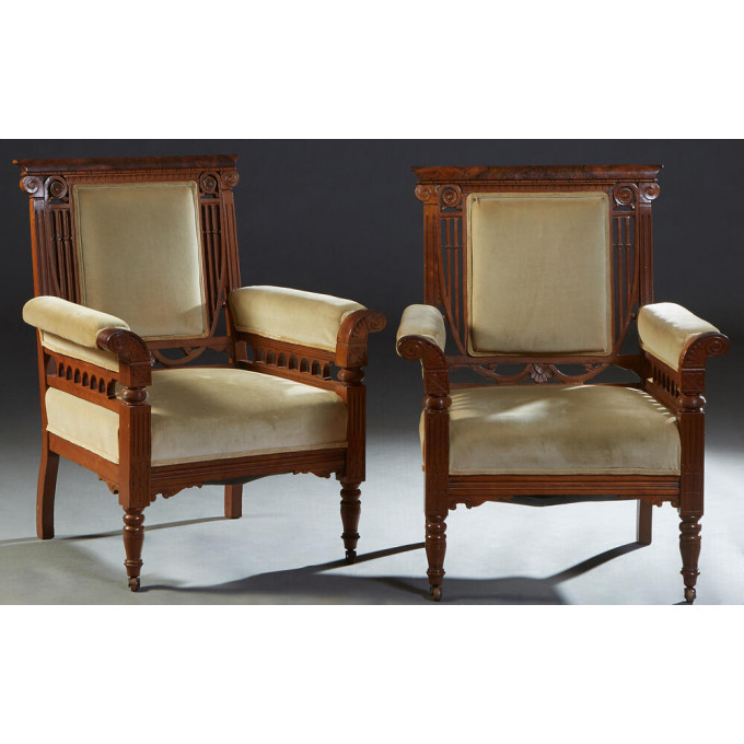 Appraisal: Pair of American Faux Bois Carved Oak Armchairs late th