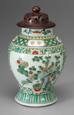 Appraisal: Chinese famille verte jar baluster form with panels of birds