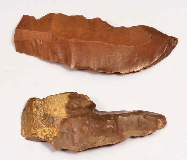 Appraisal: TWO ANCIENT NATURAL FLINT KNIVES