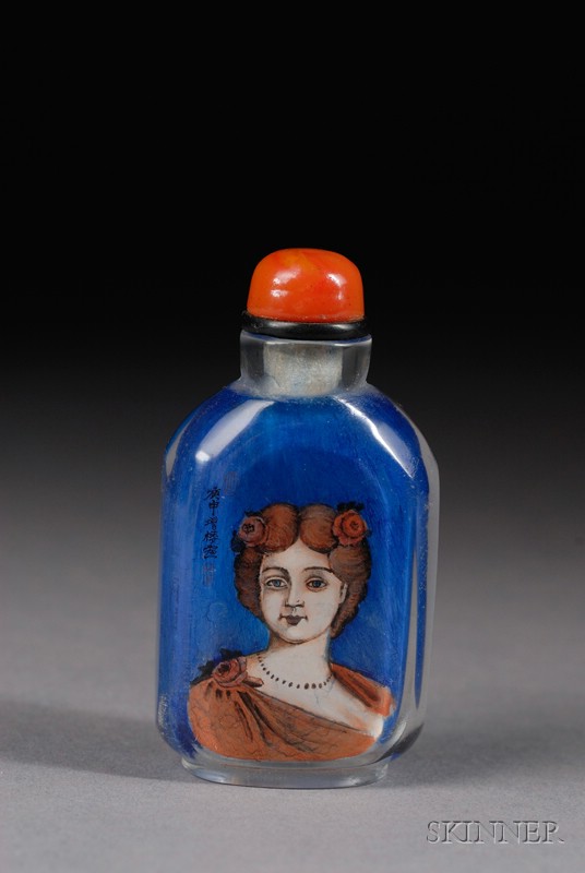 Appraisal: Interior Painted Snuff Bottle China decoration of two European women