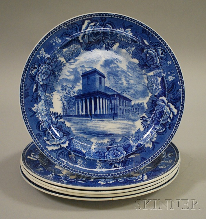 Appraisal: Five Wedgwood Blue and White Historical Transfer Decorated Ceramic Plates