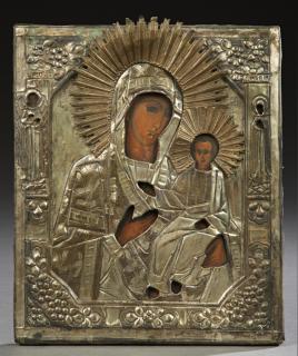 Appraisal: Russian Icon of Our Lady of Tikhvin with Guardian Angel