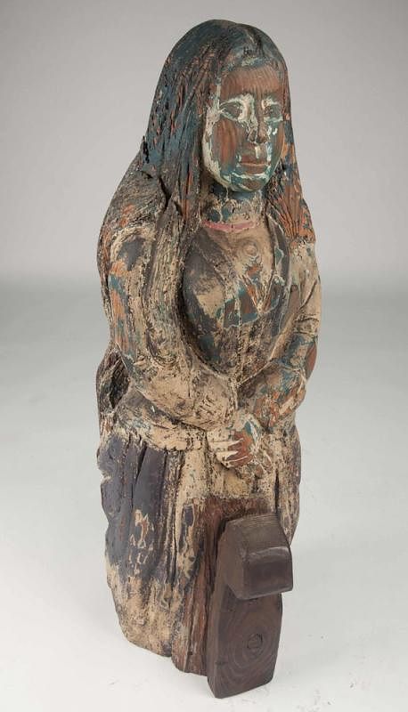 Appraisal: Carved Figural Piece Carved female figural fragment with old blue