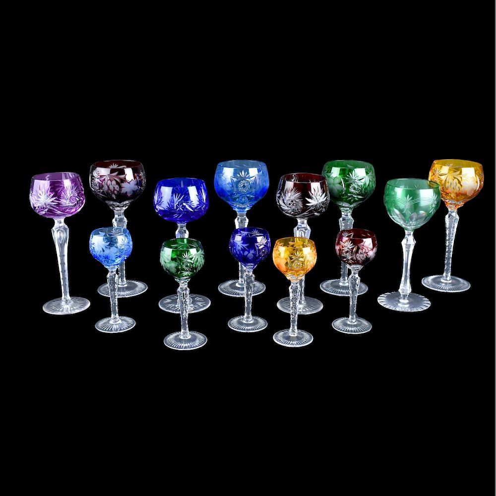 Appraisal: Bohemian Stemware Thirteen Bohemian Cut Glass Color Overlay Stemware Includes