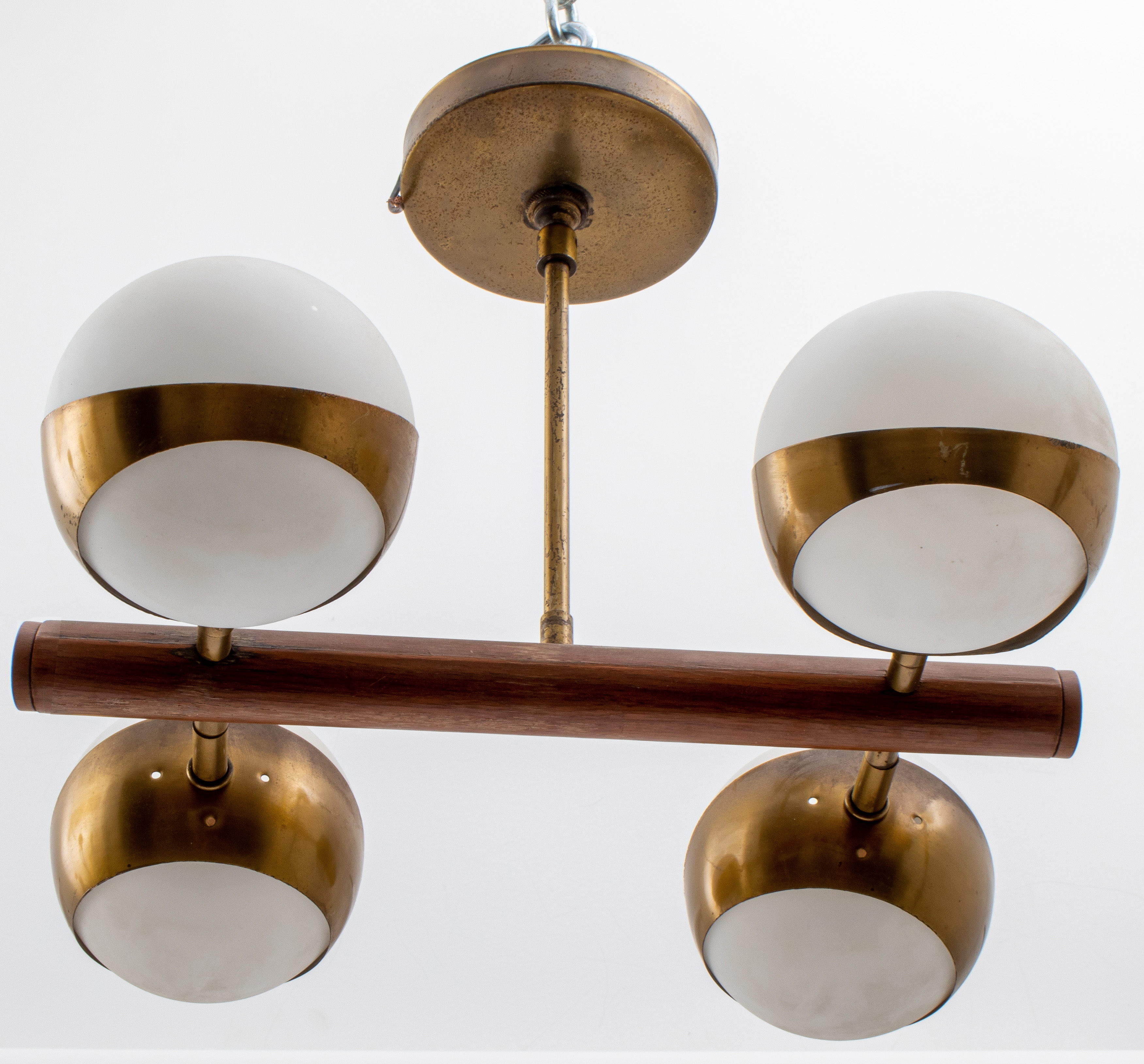 Appraisal: ITALIAN STILNOVO CHANDELIER WITH OPALINE SPHERES Italian Stilnovo Mid-Century Modern