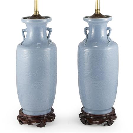 Appraisal: Pair of Chinese Export Powder Blue Glazed Porcelain Lamps Estimate